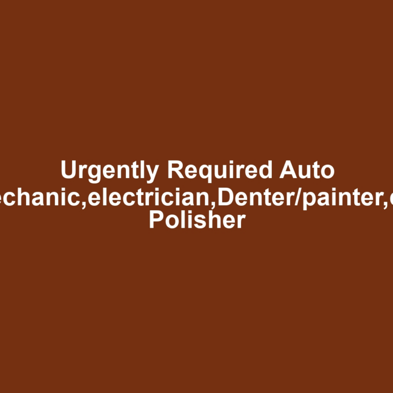 Urgently Required Auto Mechanic,electrician,Denter/painter,car Polisher